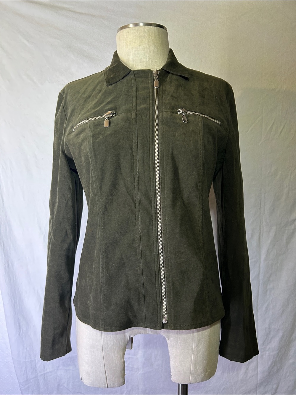 Scarlett Olive Green Suede Zip-Front Jacket
